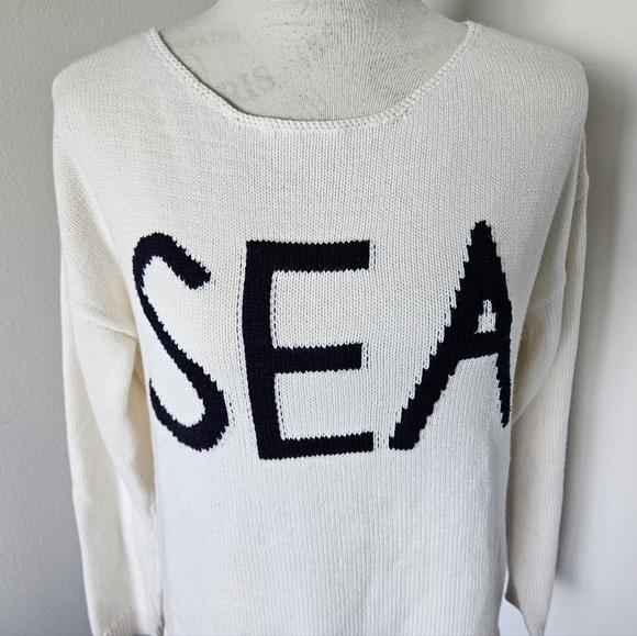 🌼 LOFT Ann Taylor elegant coastal white cotton Knit Sweater size medium 🌼 - Picture 2 of 4